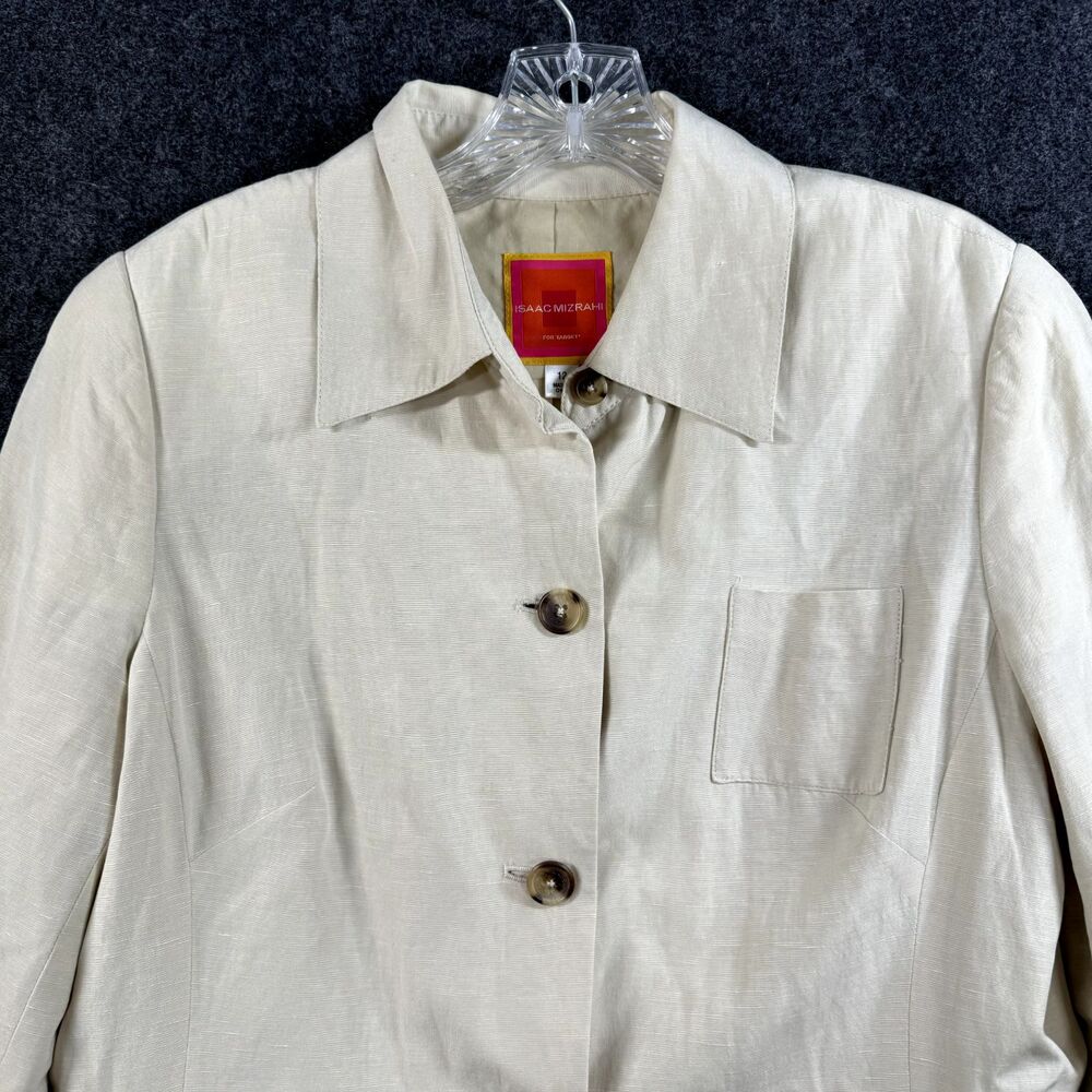 Isaac Mizrahi Blazer Women's 12 Linen Silk Blend Beige Fully Lined Jacket - Picture 2 of 7